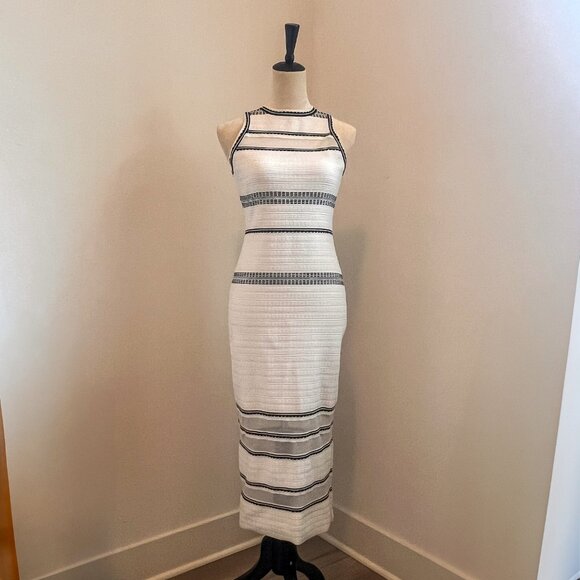 Textured Body Contour Midi Dress by Express - Size Small - Black & White Striped - Picture 3 of 12